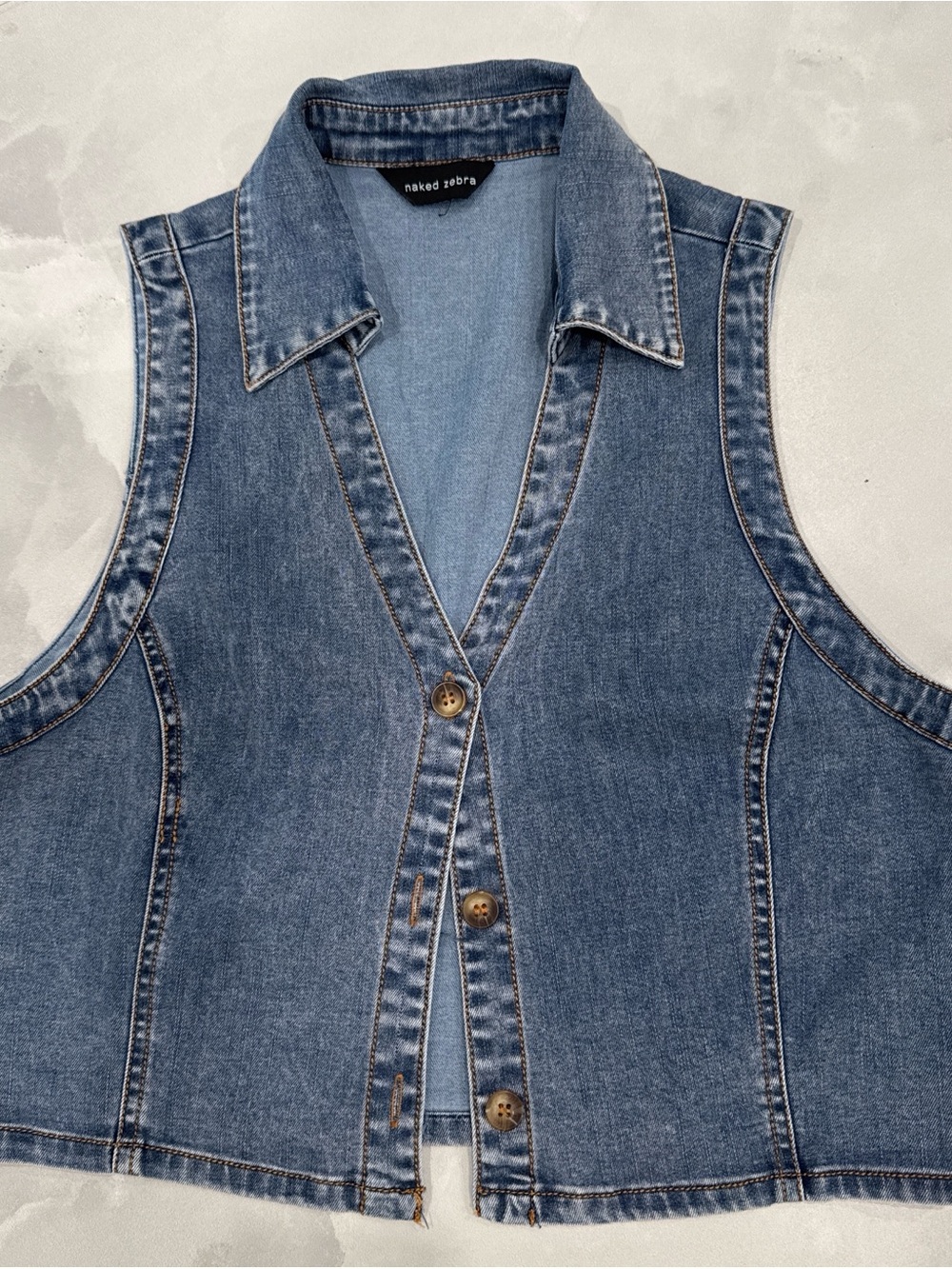 Naked Zebra Blue Denim Button-Front Vest